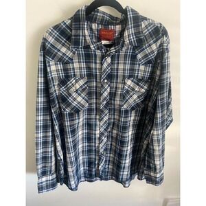 Rustler Blue Plaid Long‎ Sleeve Pearl Snap Western Shirt Size XXL